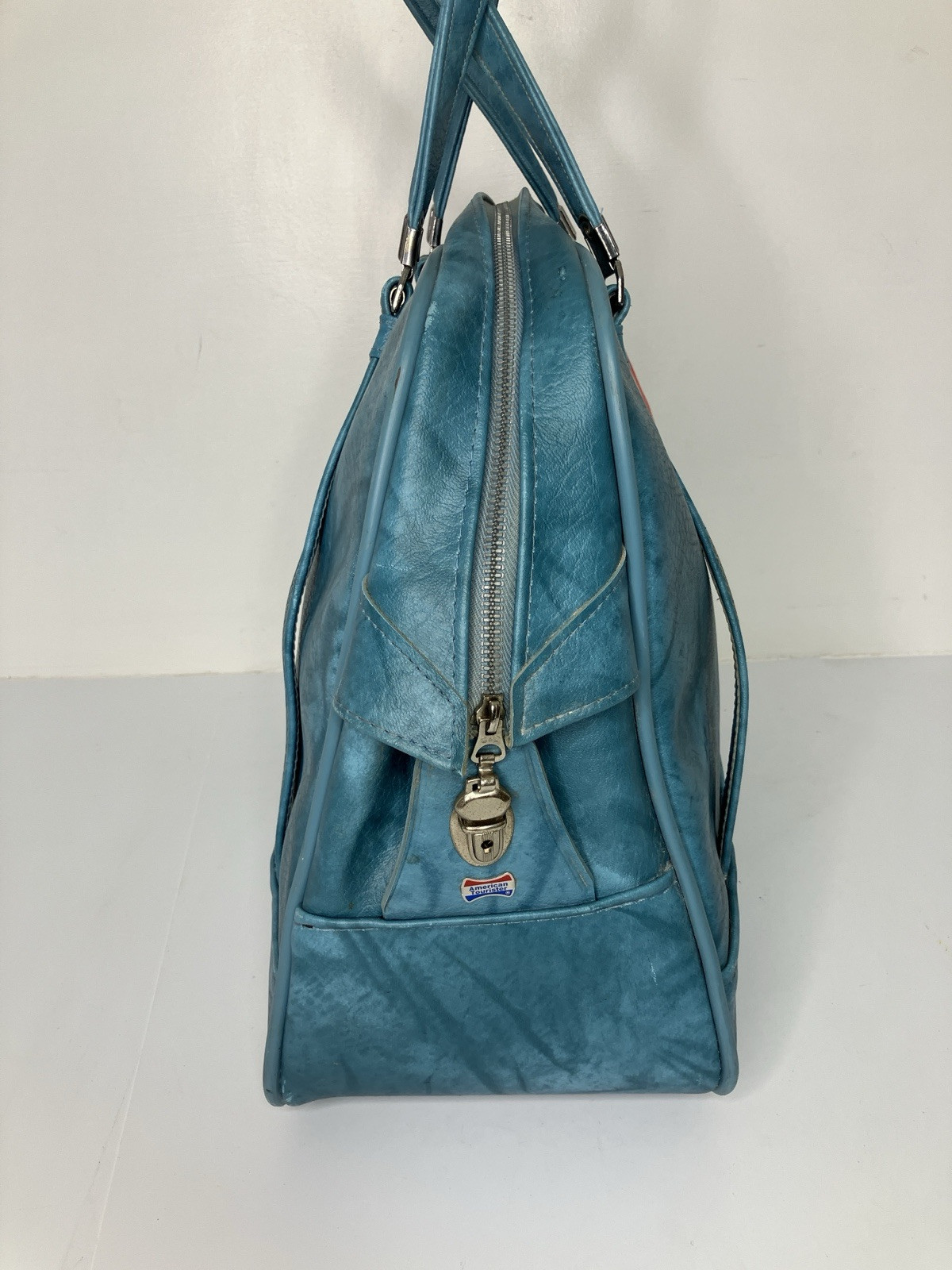 Vintage American Tourister Luggage Bag Carry-On Overnight Weekender Blue Marble