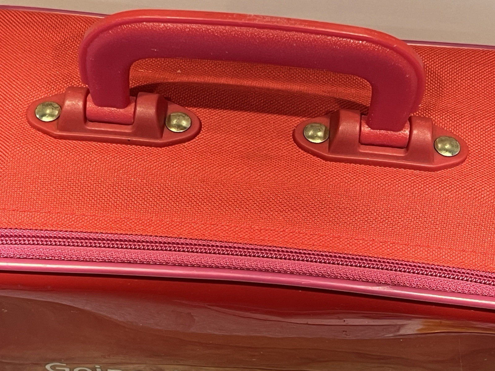 Vintage Kids Suitcase Red “Going To Grandma’s” Animal Train Plastic Handle VTG