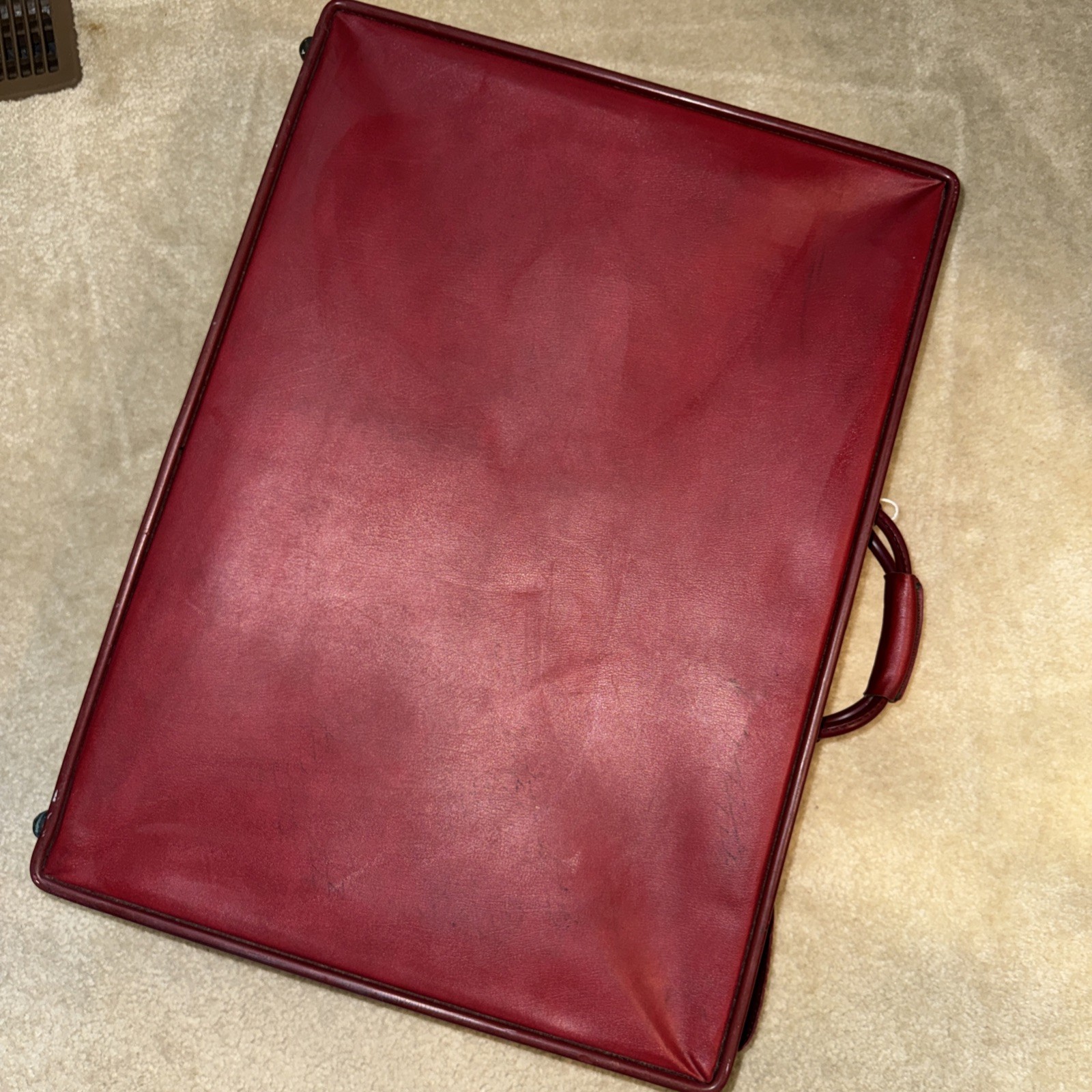 Vintage Hartmann Red Leather Hard Case Suitcase Set (2) Wood Frame Retro Luggage