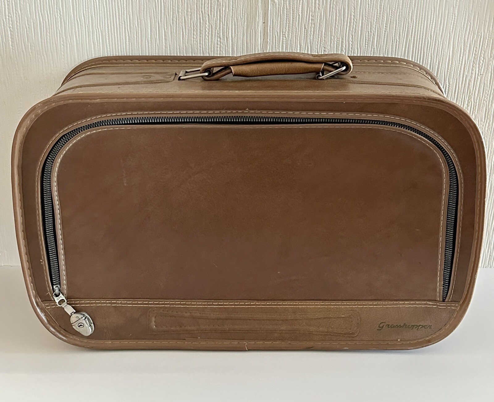 Vintage 1960s Grasshopper Brown w/ Beige Interior Zipper Lock Suitcase Luggage