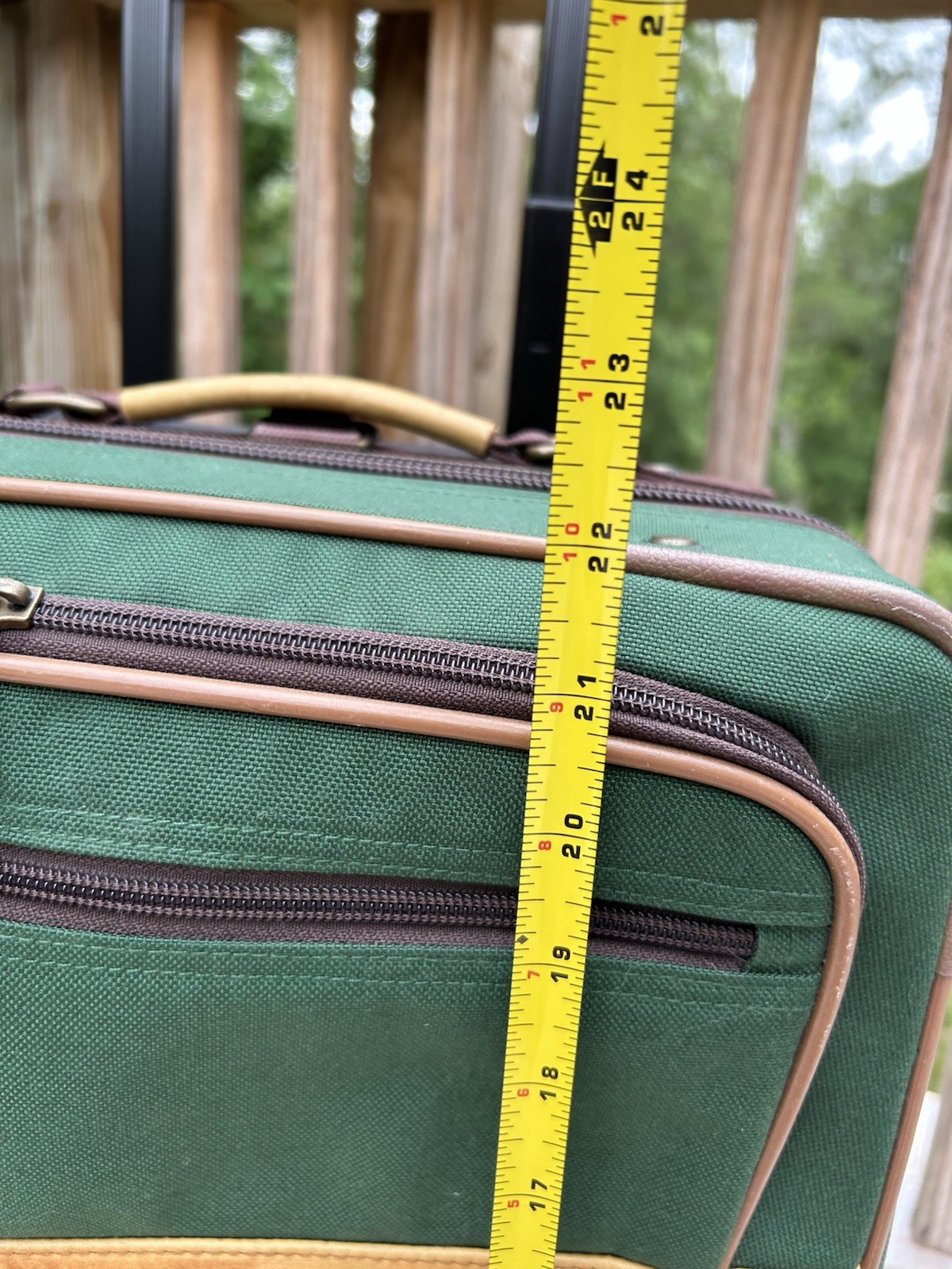 Vintage 80’s LL Bean Rolling Suitcase Luggage Carry On Bag Green Leather Trim