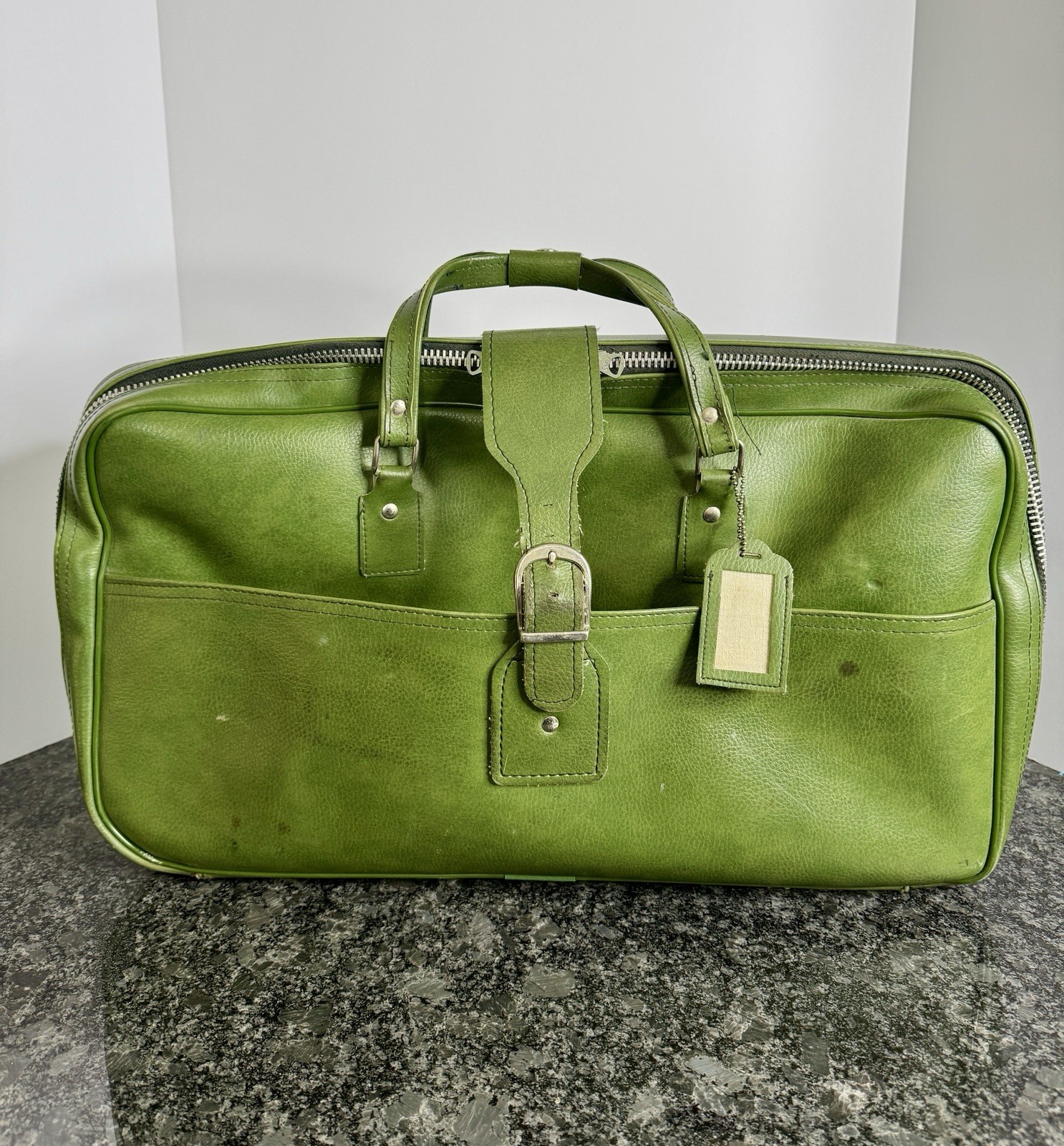 Vintage Pantos Duffle Bag Suitcase Attaché Green Full Zipper Case