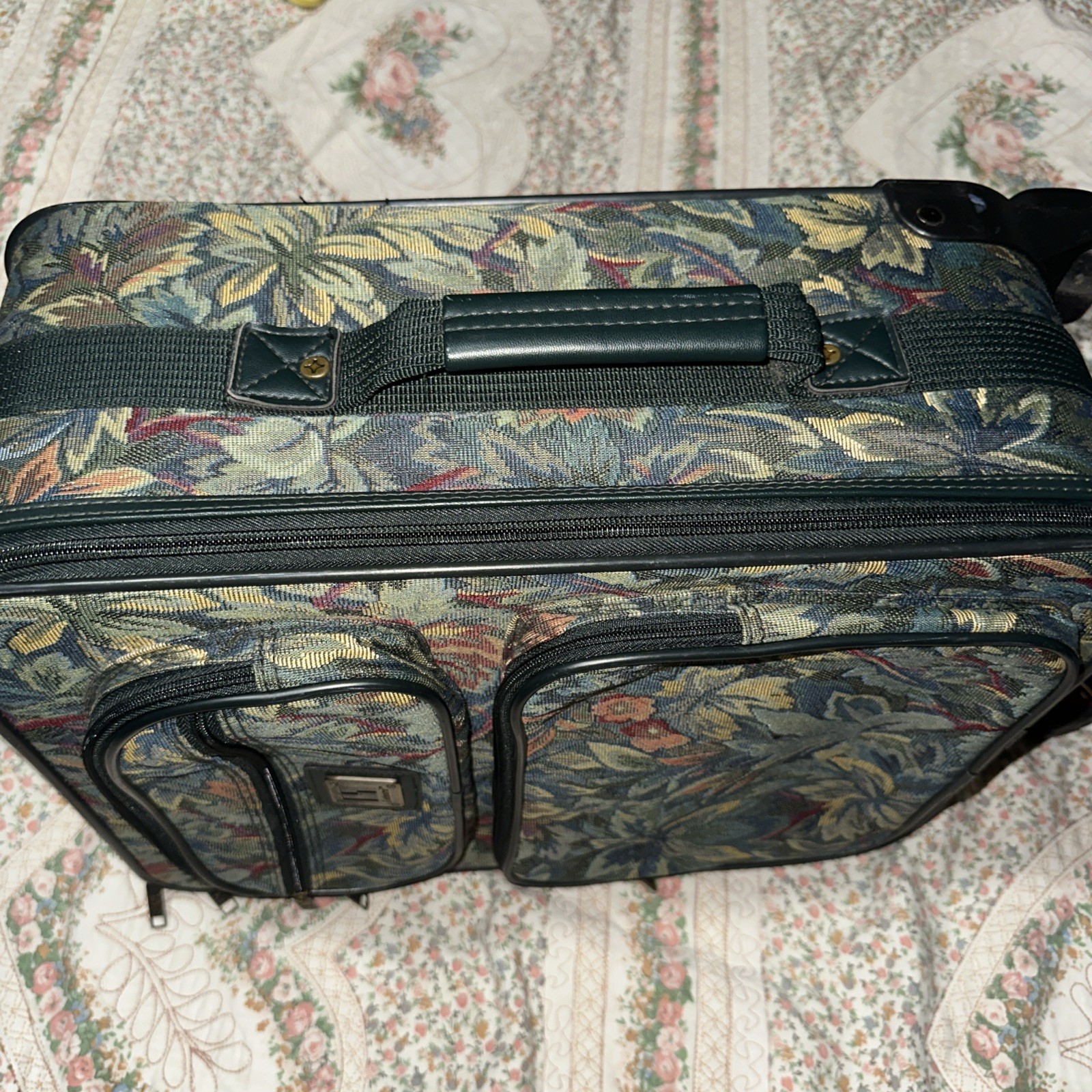 Leisure Brand 80’s Floral Fabric Print Suitcase And Cosmetic Vanity Bag