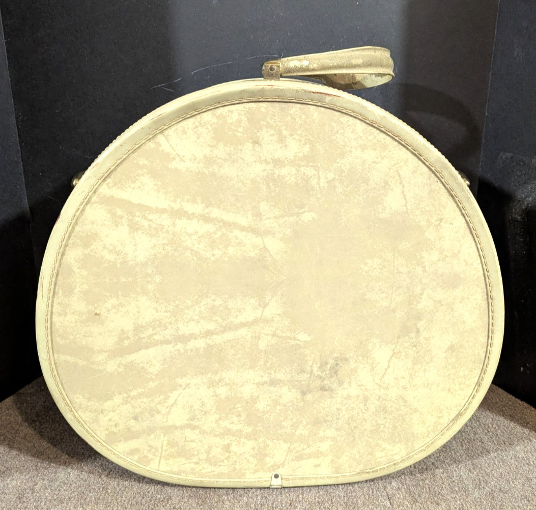 Vintage Samsonite Round Hat Box Suitcase 4520 Marbled Ivory Beige Swirl No Key
