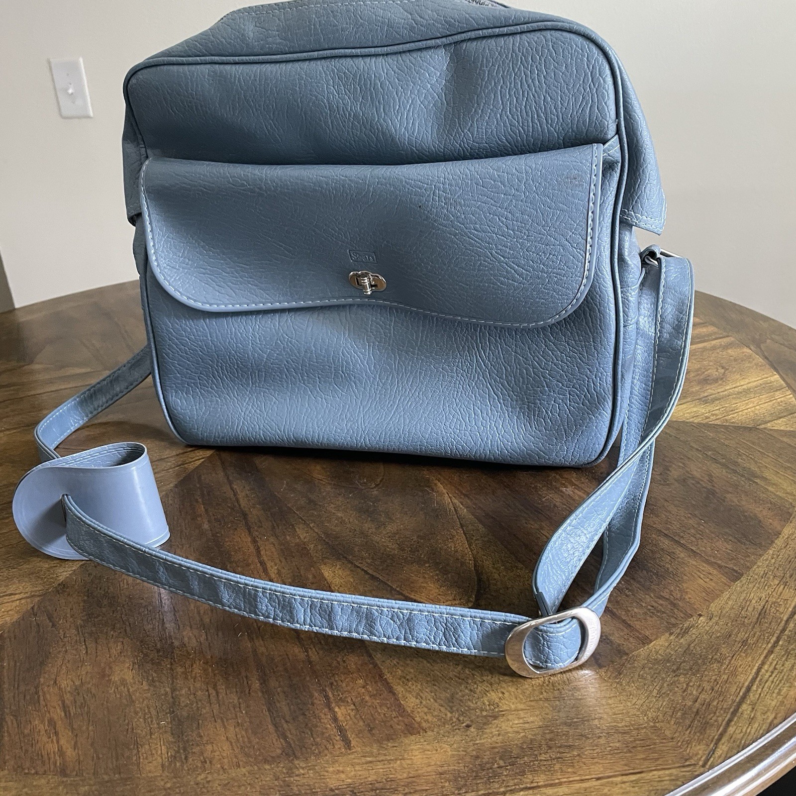 Vintage Sears Baby Blue Carry on Luggage Travel Bag Overnight