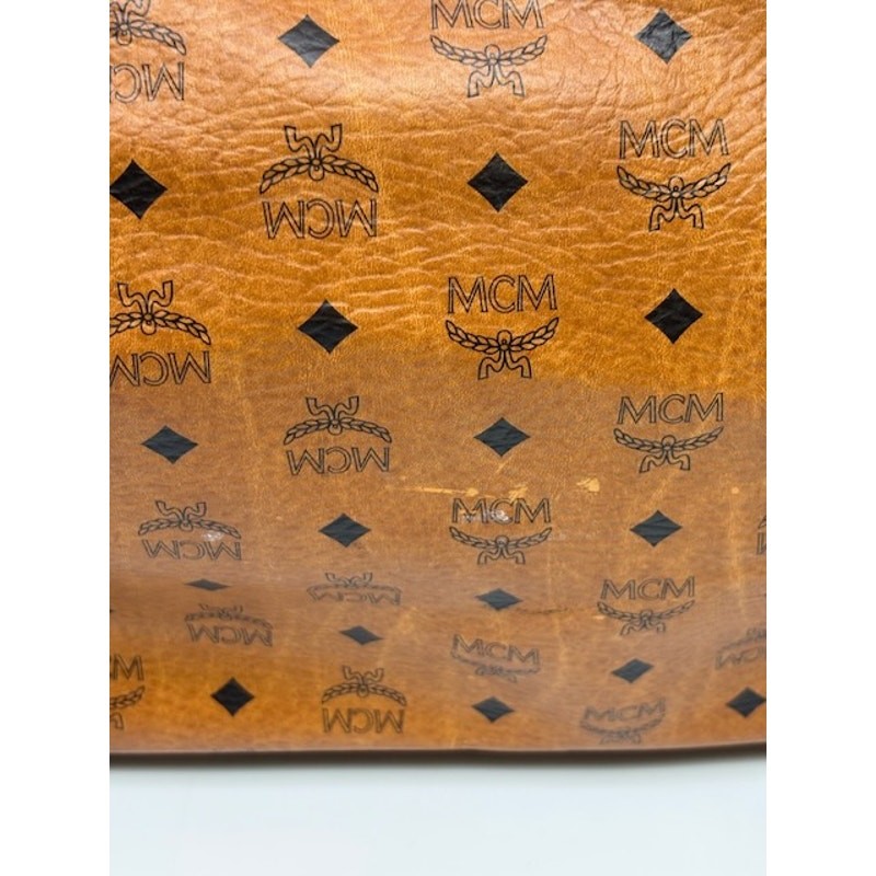 Vintage MCM Monogram Visetos Duffle Trolley Travel Bag Leather Cognac Orange