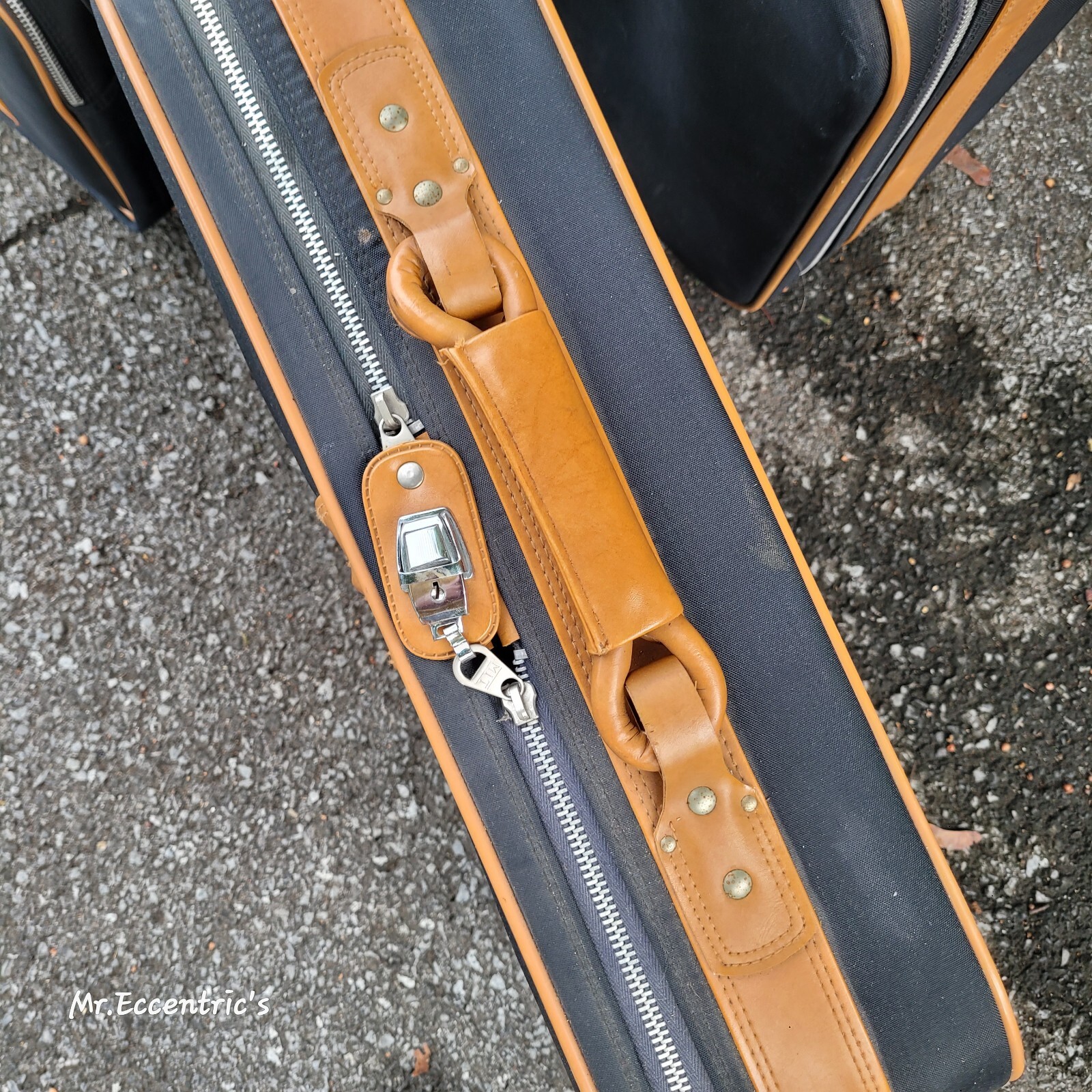 Vtg 1960s 3pc Ambassador Suitcase Set Black Cognac Nylon Canvas Luggage Set Men
