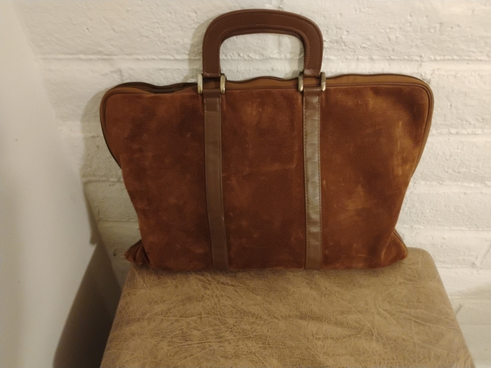 suede large tote bag brown short handles