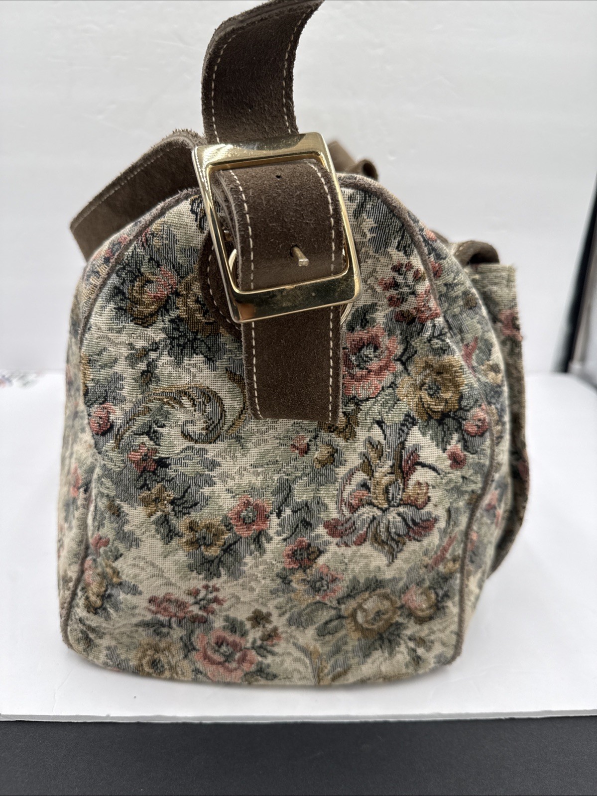 Vintage The French Company Tapestry Weekender Bag with Suede Trim & Key