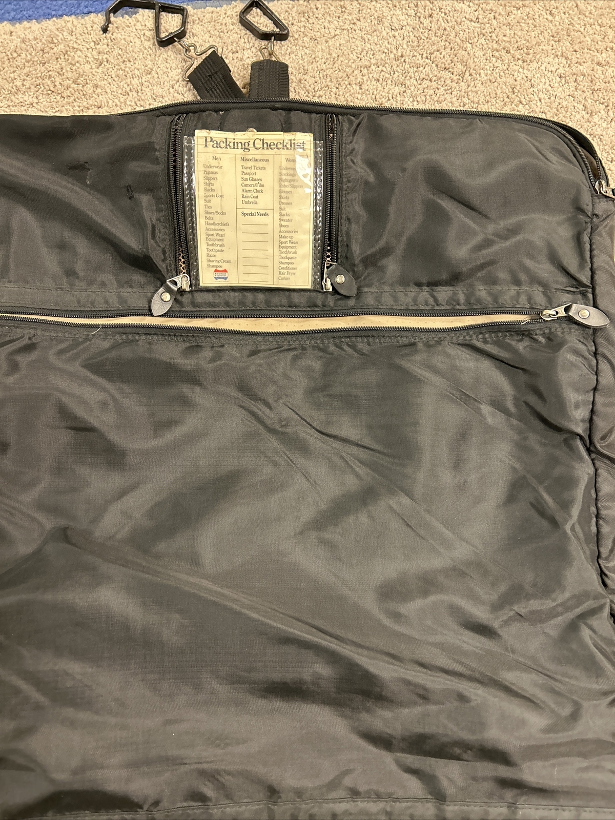 Vintage Retro 1970s American Tourister Black Garment Bag Luggage Suitcase