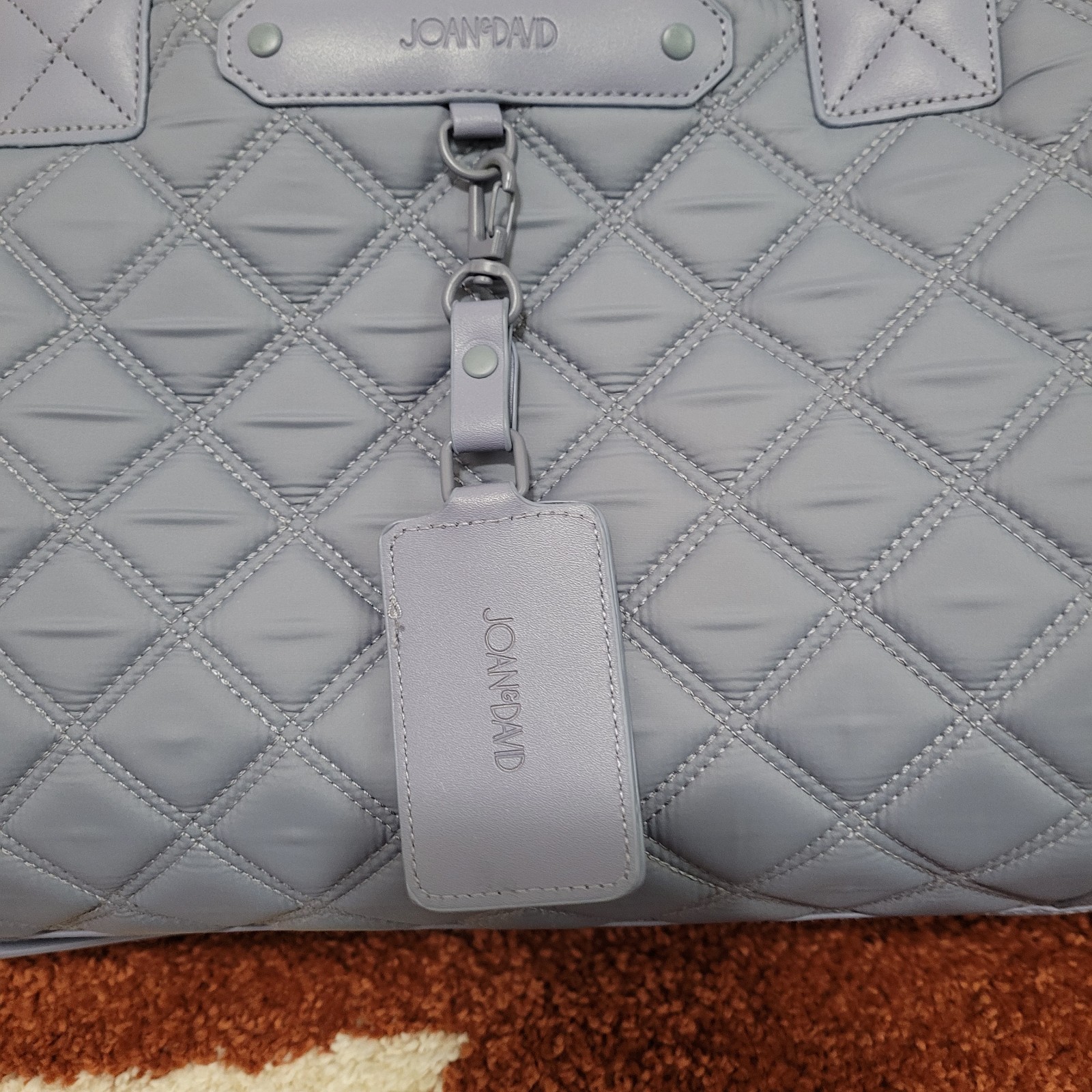 Joan & David Rolling Nylon Quilted Duffel Bag Travel Carry on With Strap Grey