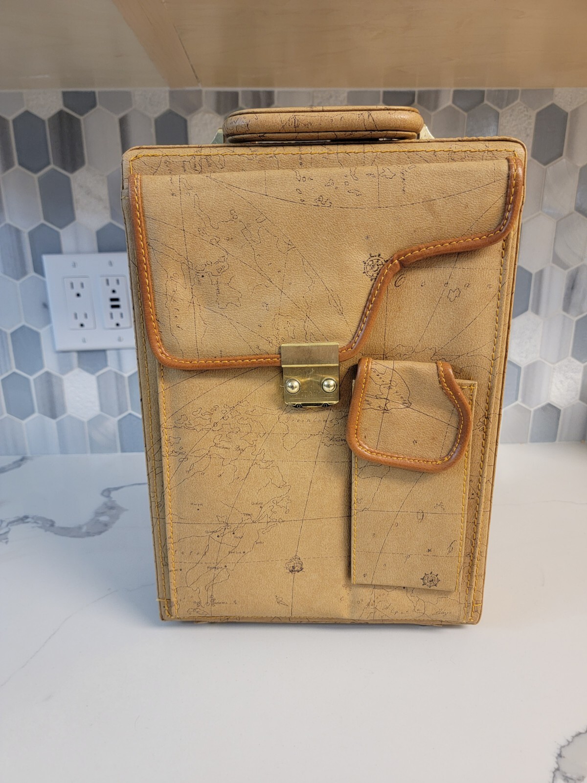 Vintage Briefcase Attache Map Pattern Perfect for Tablets or Art Supplies