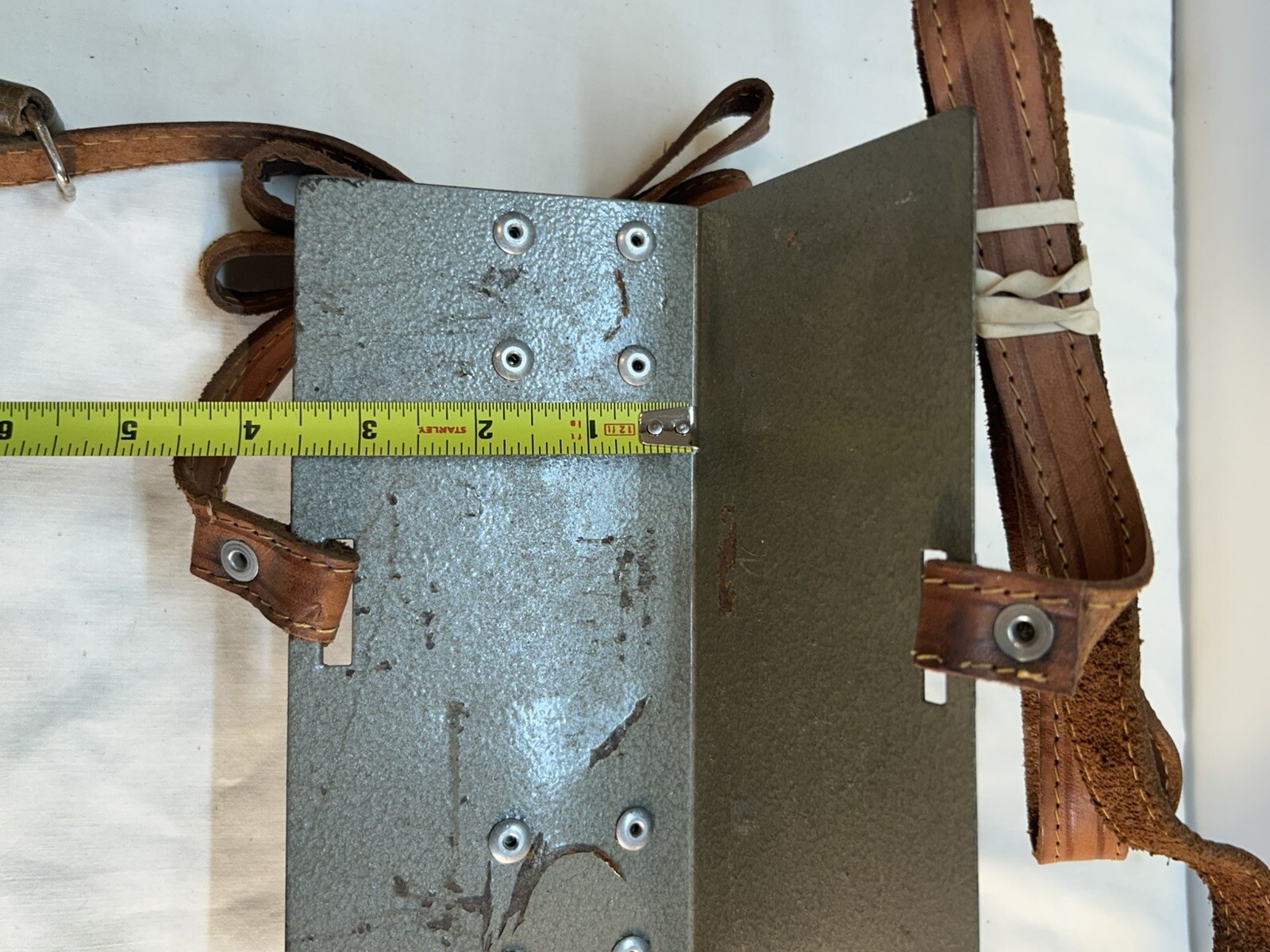 Vintage Luggage Caddy Metal Travel Cart Leather strap Rolling READ H8