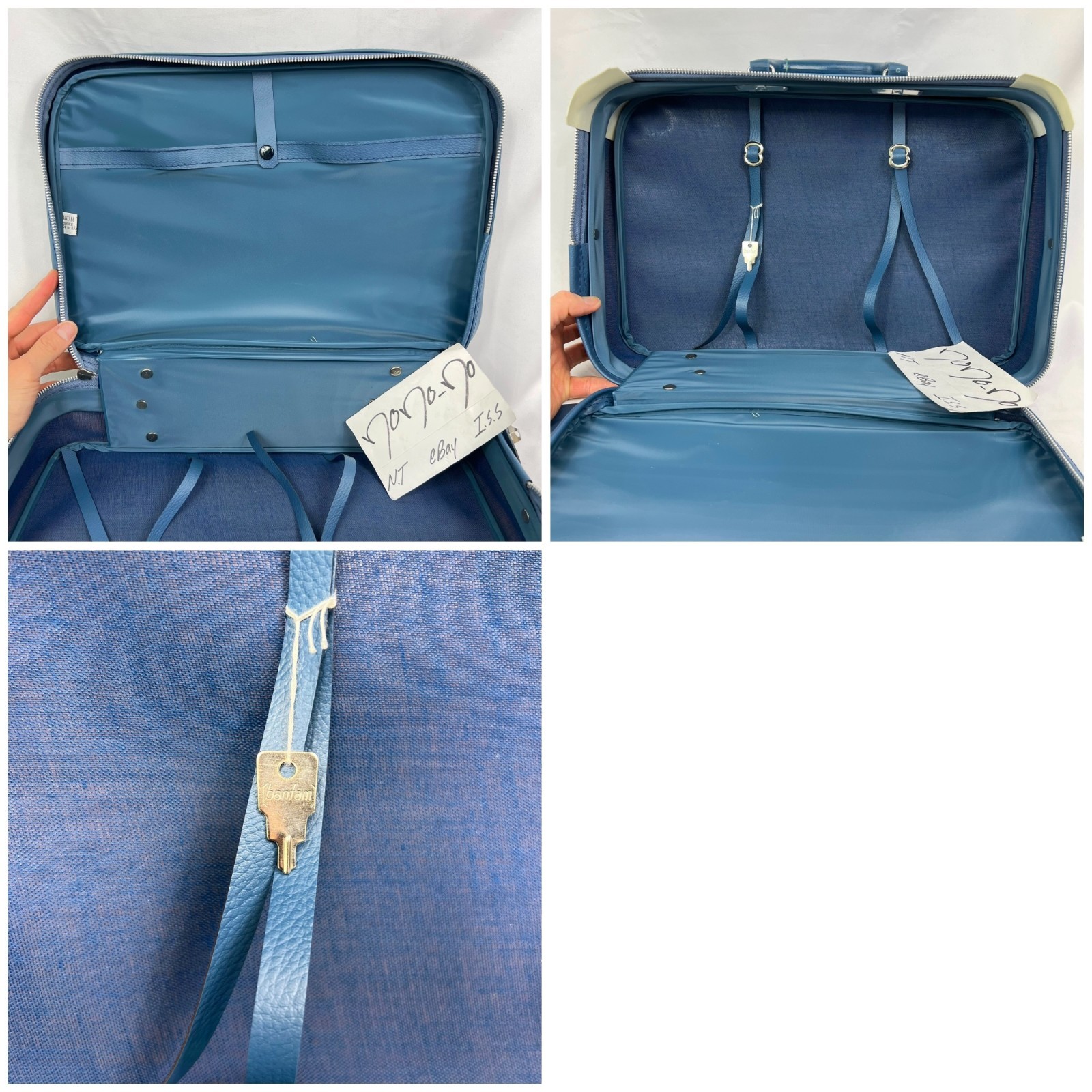 Bantam Travelware Suitcase Set 3pc Blue Luggage Bag Carry On Briefcase Vintage 6