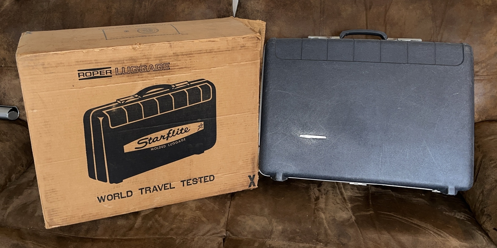 Starflite Molded Luggage 2- Suiter CHARCOAL vtg 1960s Mid Century Modern -No Key