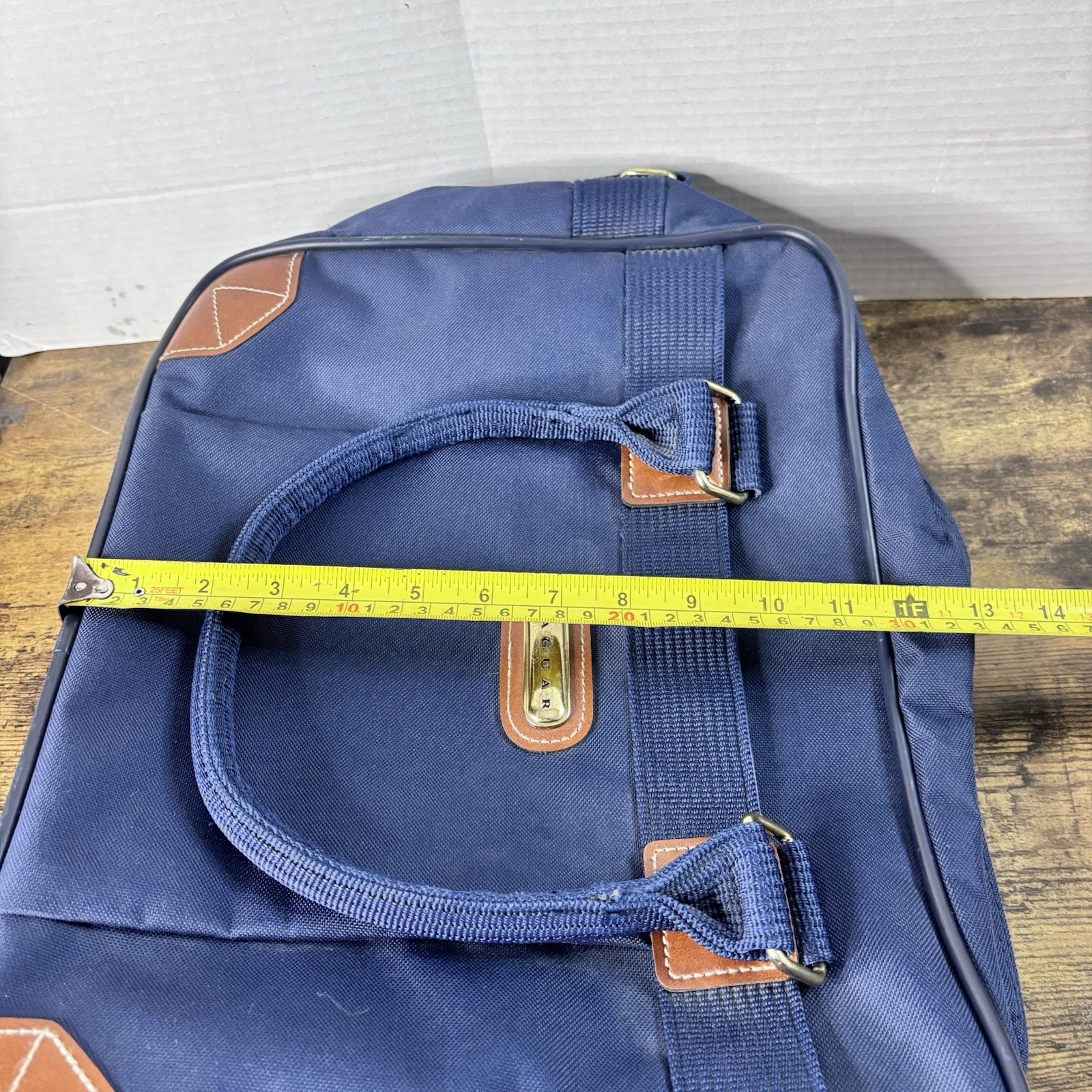 Jaguar Travel Bag Overnight Weekender Classic Navy Blue with Brown Leather VTG
