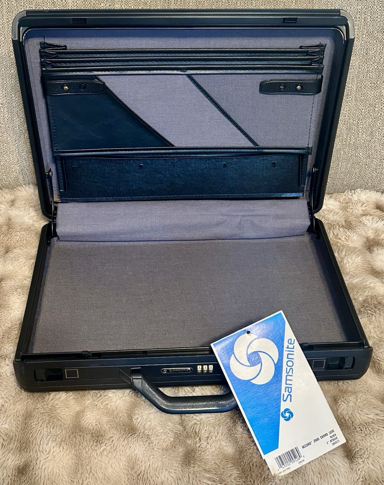 NOS Samsonite Accord 2000 Grand Luxe 3” Black Briefcase Attache w/ Lock 1987 VTG