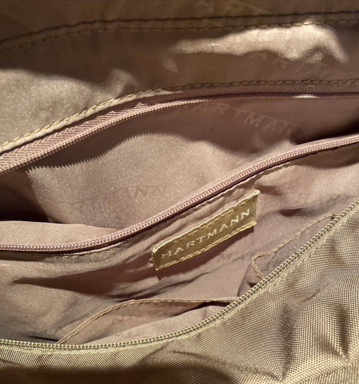 Vintage HARTMANN Zippered Vinyl Leather Accents Khaki/Brown Tote/Travel Bag EUC