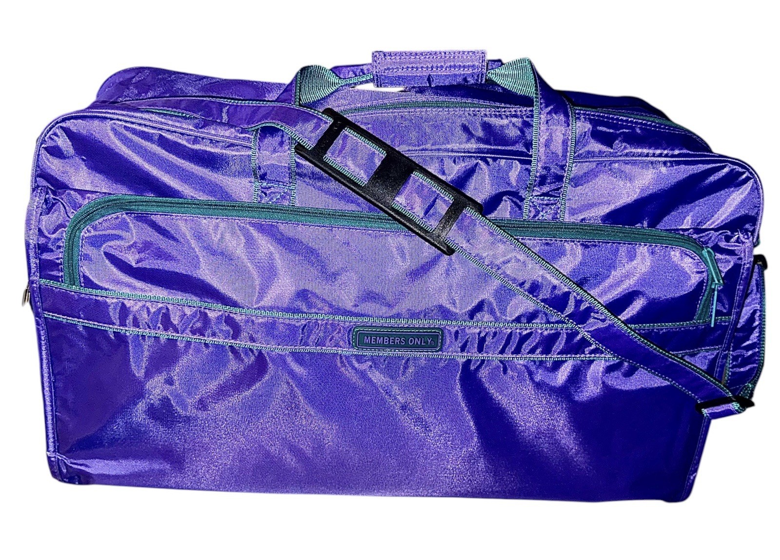 NEW W TAGS Vintage Members Only Duffel Bag 80s Travel Teal Purple Shoulder Strap