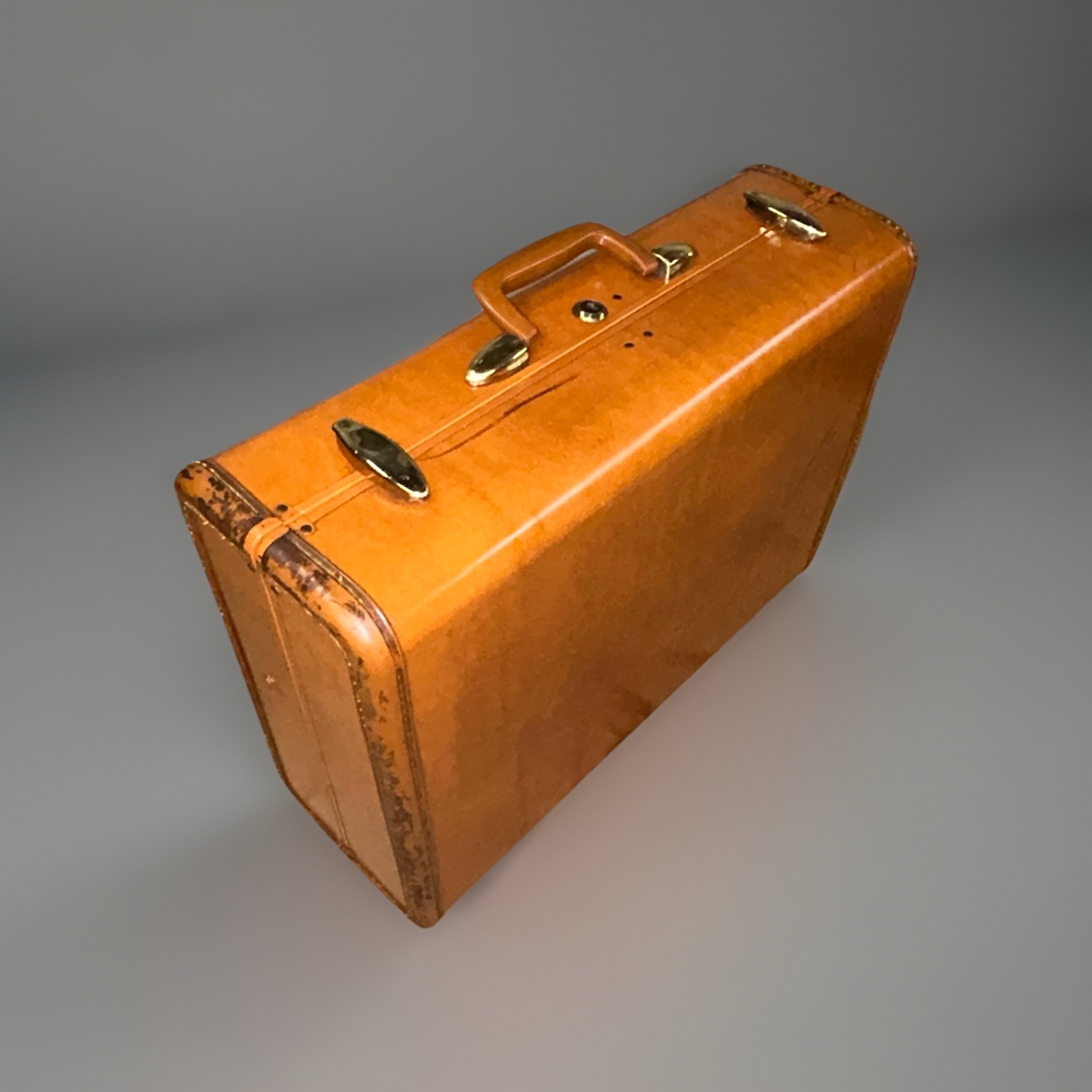 Vintage Samsonite Art Deco Brown Leather Hardcase 21″ Suitcase With Key