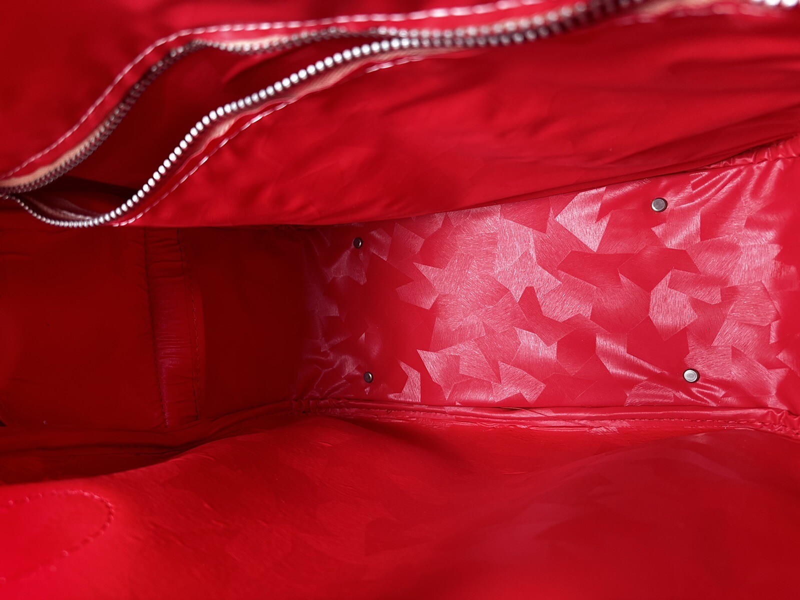 Vintage Sears Women’s Travel Bag Red Leather Double Handles Lined Zipper Closure