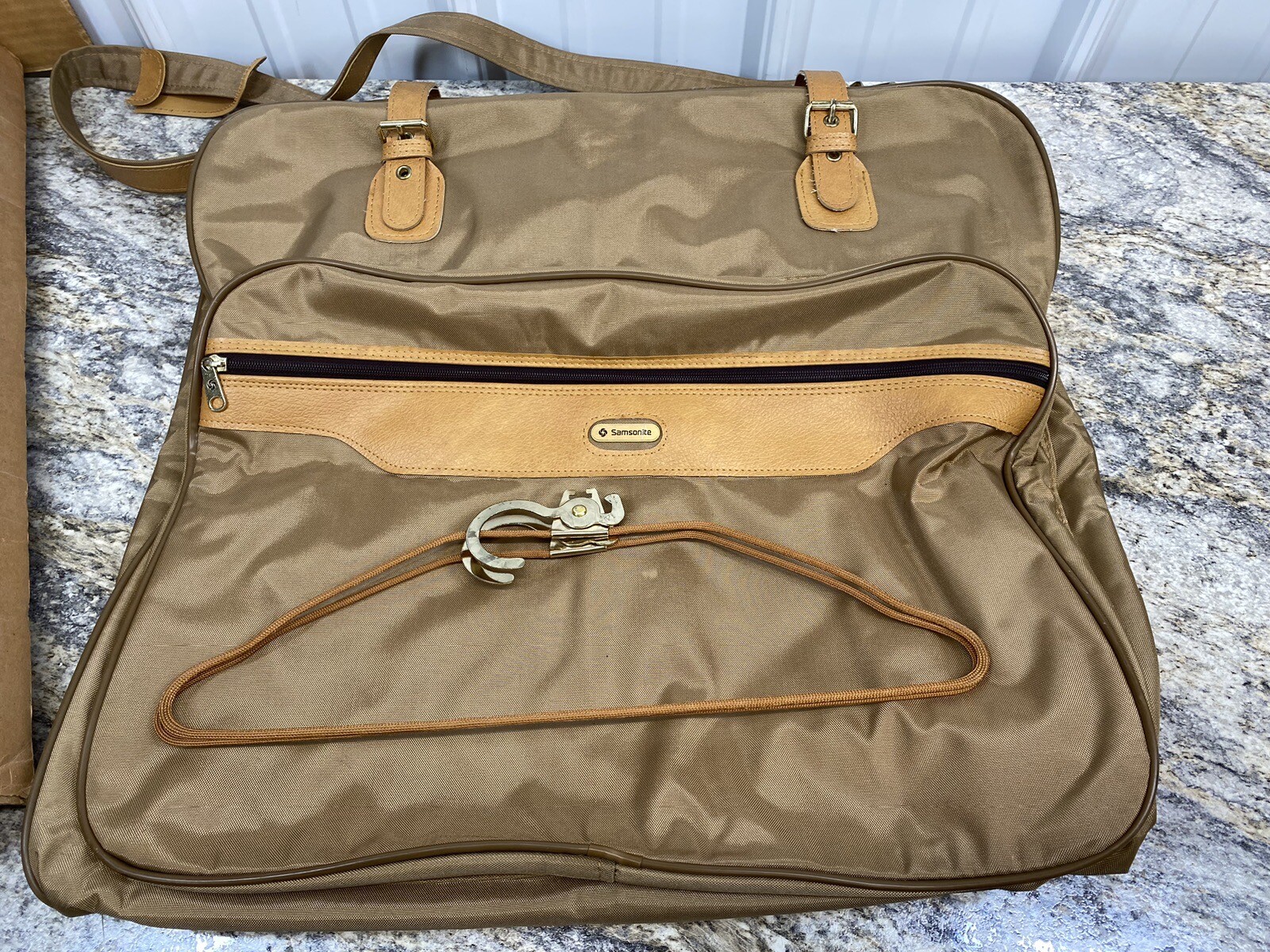 Vintage Samsonite Garment Bag w/ Hangers and Hook Original Box STAINED NOB