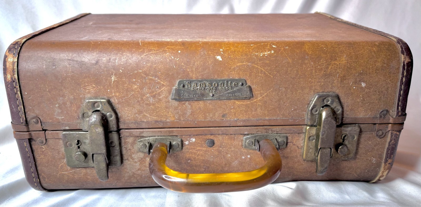 VTG Leather Samsonite Shwayder Bros Valise Suitcase Hard Shell Bakelite? Handle