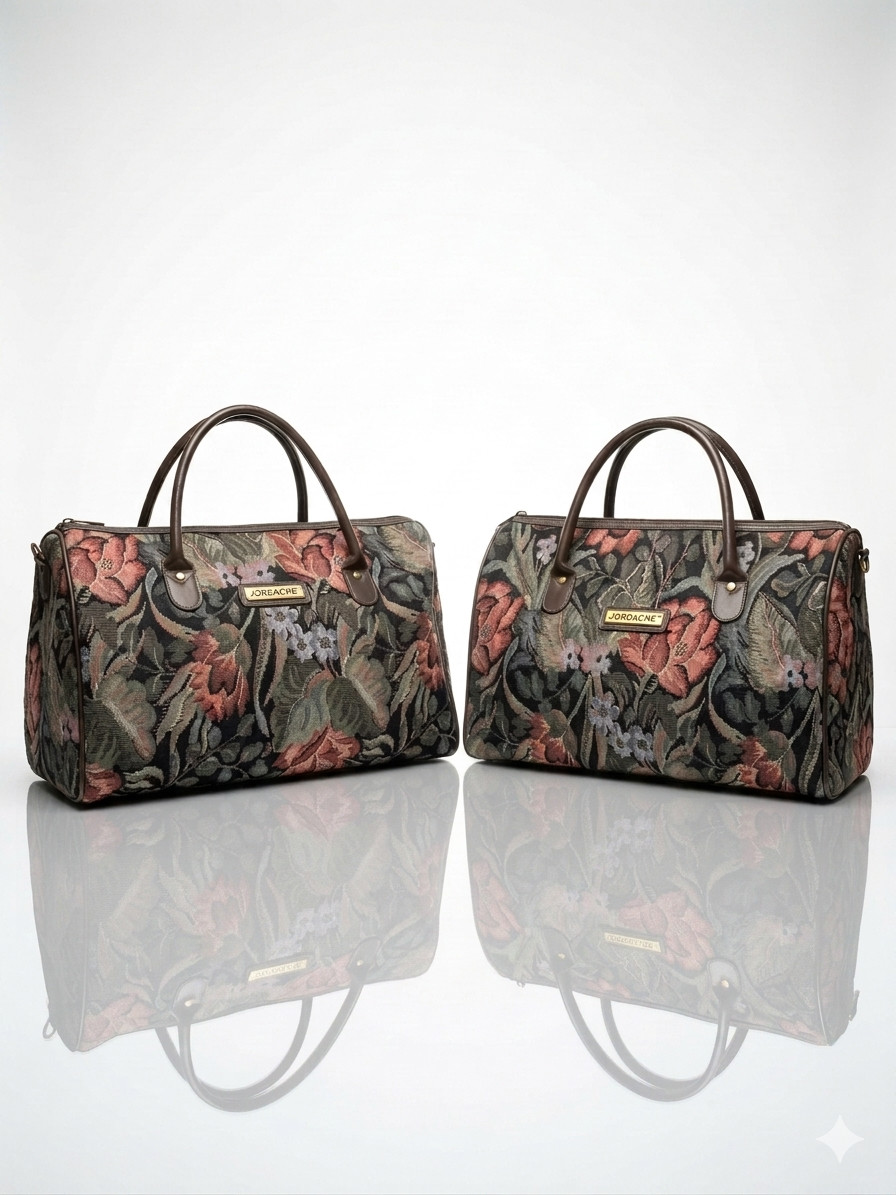 Vintage JORDACHE Floral Tapestry Duffle Bag Set Weekender Carry On Luggage