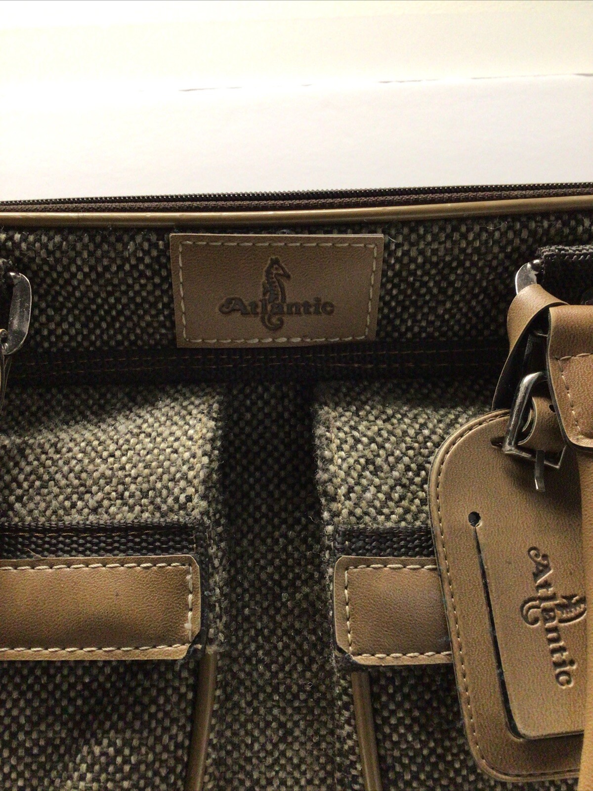 Vintage Large 4 Compartment Tweed And Leather Atlantic Travel Tote