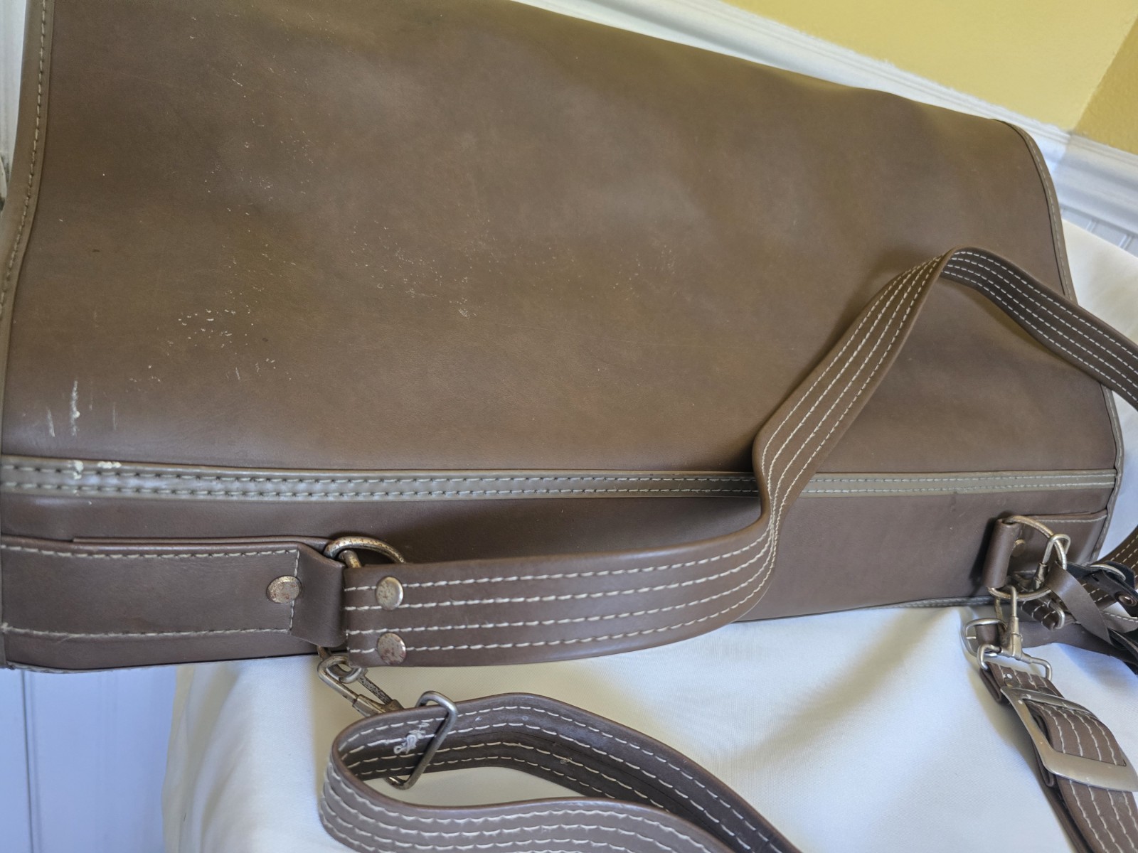 Vintage Jordache Luggage Hanging Folding Brown Tweed Garment Travel Bag 43×22″