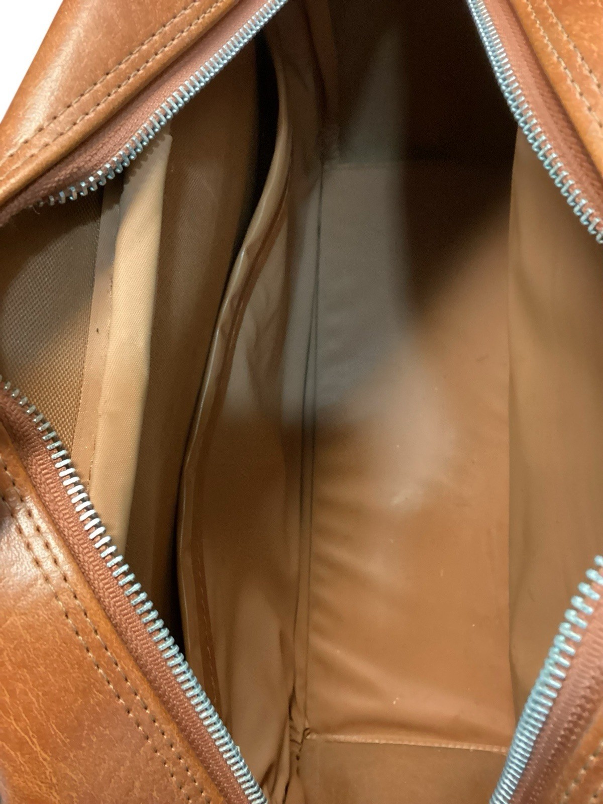 Vintage Faux Leather Vinyl Footed Travel Bag Carry On Luggage Saddle Brown Korea