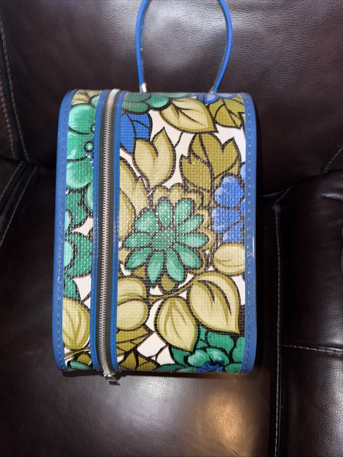 Vintage Traveling Wig Case 1960s Green Blue Floral Case