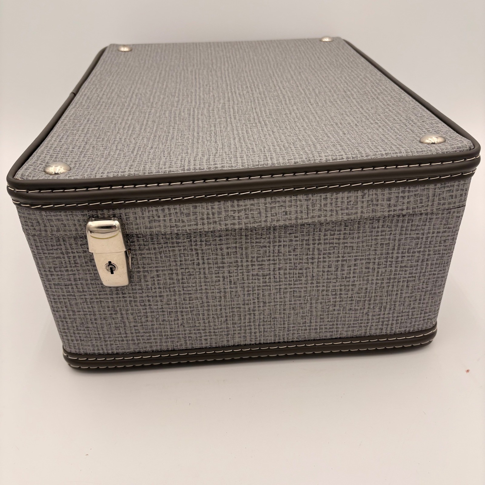 Vtg Grey Textured Hard Shell Suitcase MCM Style Luggage w Keys Made in Norway