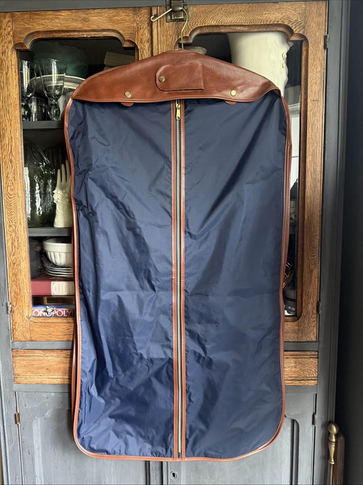 Vintage Sears Brown Faux Leather Garment Bag With Zipper And Buttons