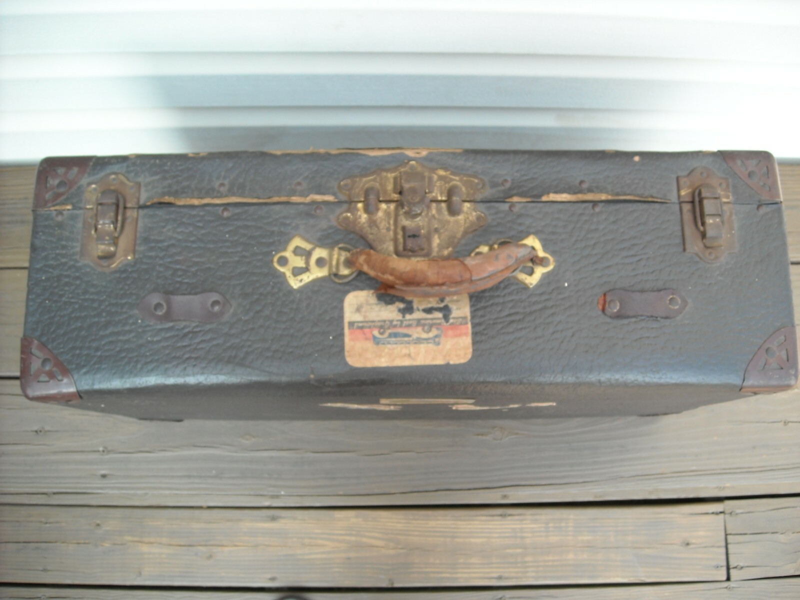 Antique / Vintage Luggage Suit Case With Sticker GREAT STEAMPUNK DECOR ITEM
