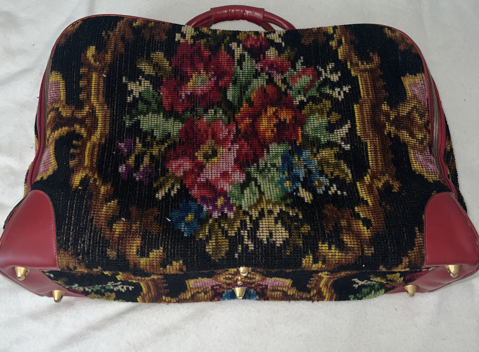 VTG 1960s NEEDLEPOINT/TAPESTRY FLORAL Italian Koret Suitcase Luggage w/tote