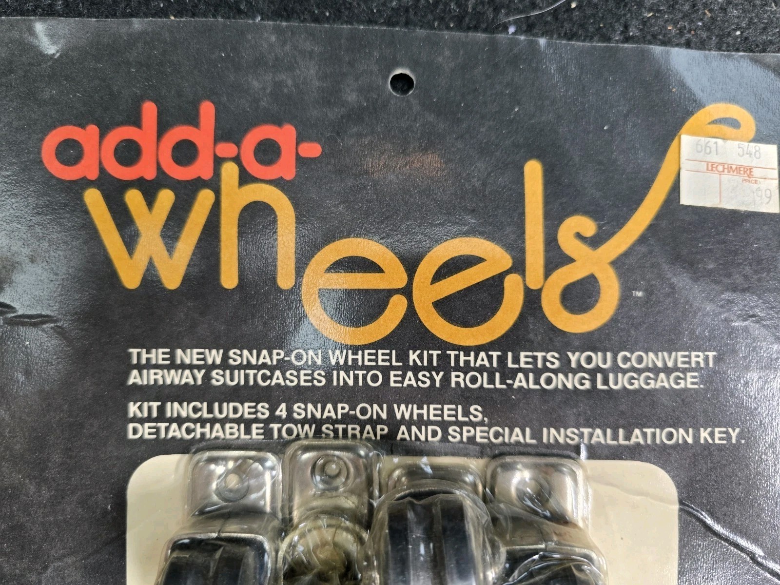 1978 Add-a-Wheels Kit Airway Industries NEW Old Stock Luggage Wheels Tow Strap