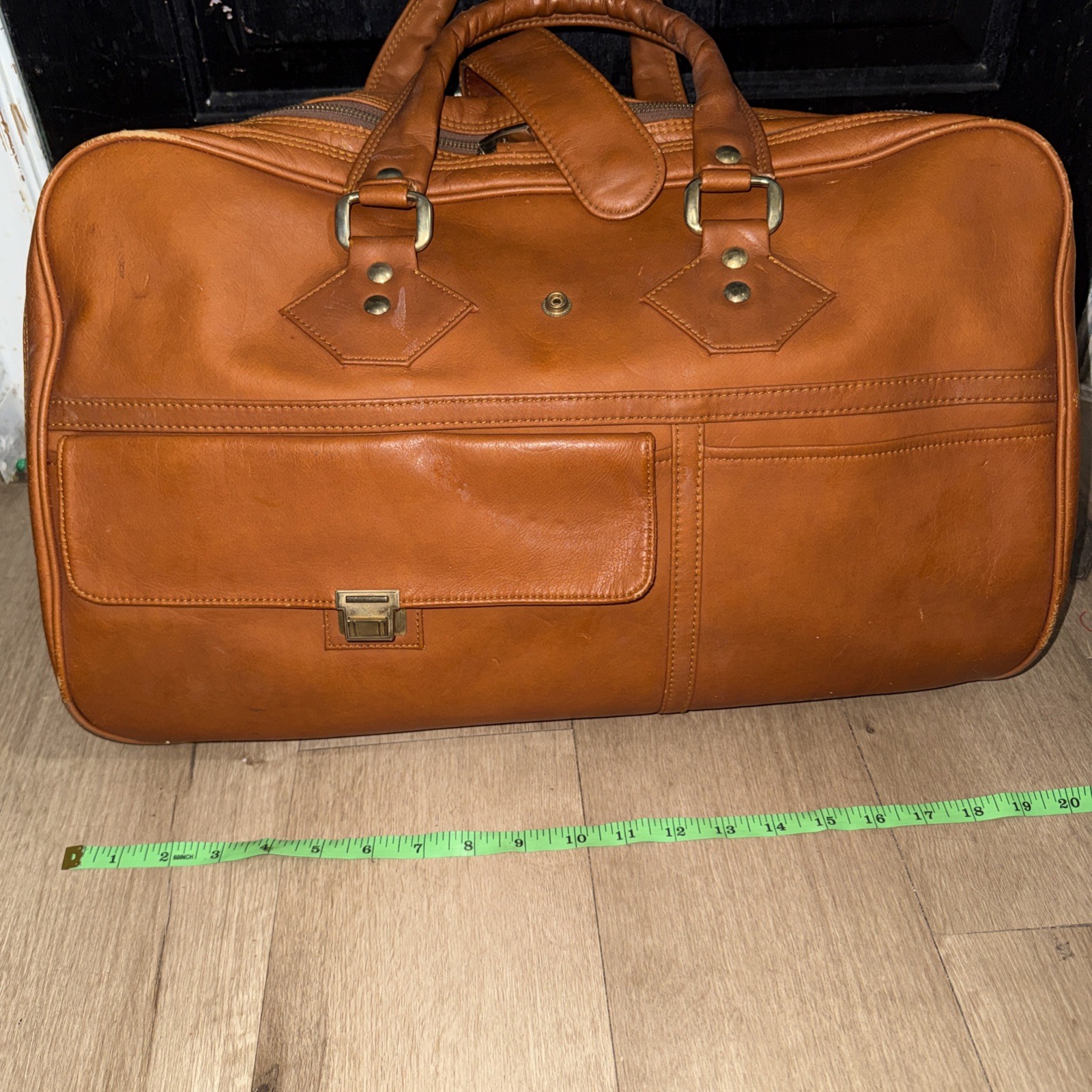 Vintage Sun Star Japan Carry On Bag Brown Leather Travel Luggage 21×13 1980s