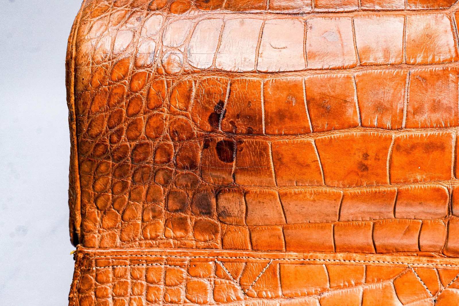 Edwardian Antique Crocodile Leather Gladstone Bag Travel Suitcase