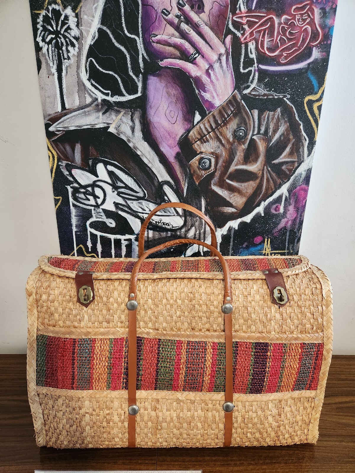 Vintage Straw Suitcase/Tote Carry-On