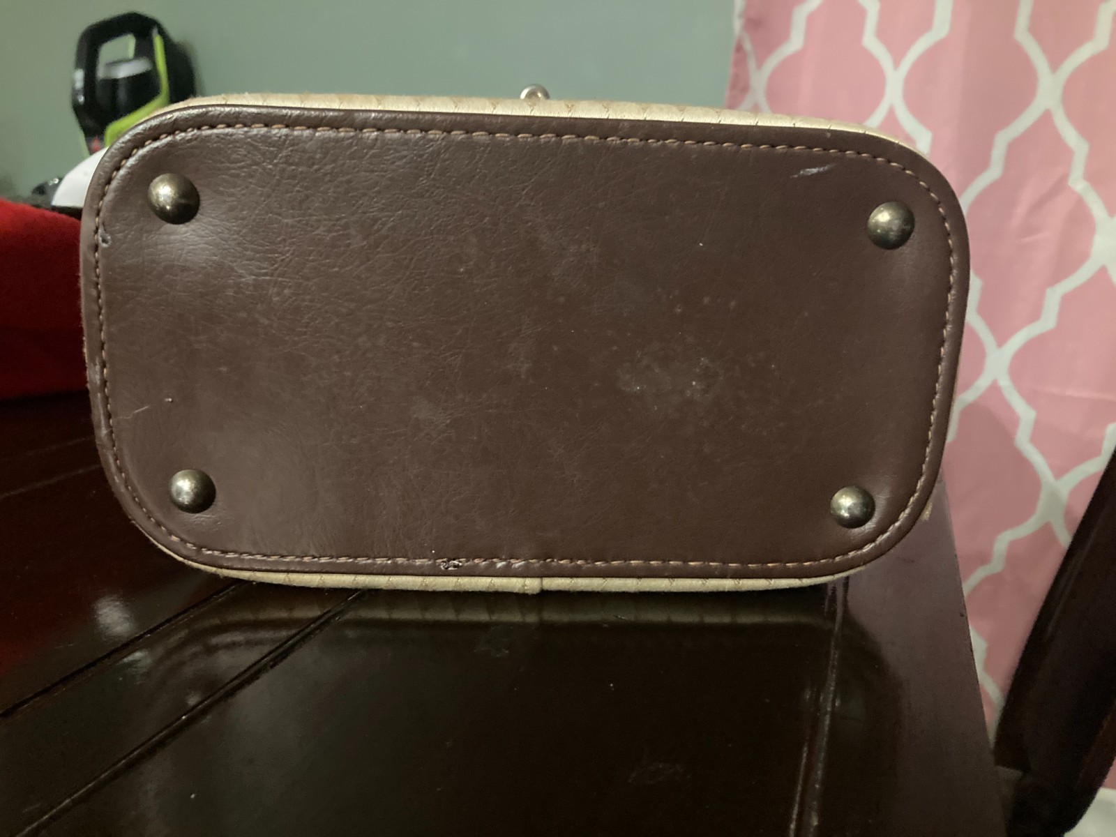 Neiman Marcus 60’s Monogram Vanity Train Case Top Handle with brass turn latch