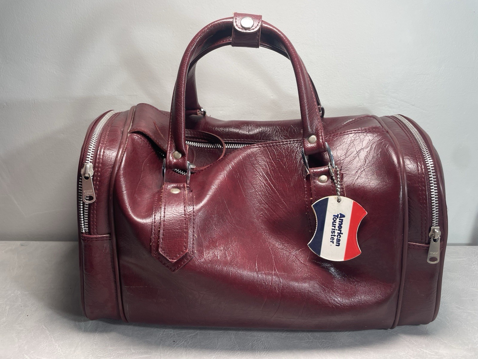 Vintage American Tourister Burgundy Carry On Travel Bag Weekender Duffel