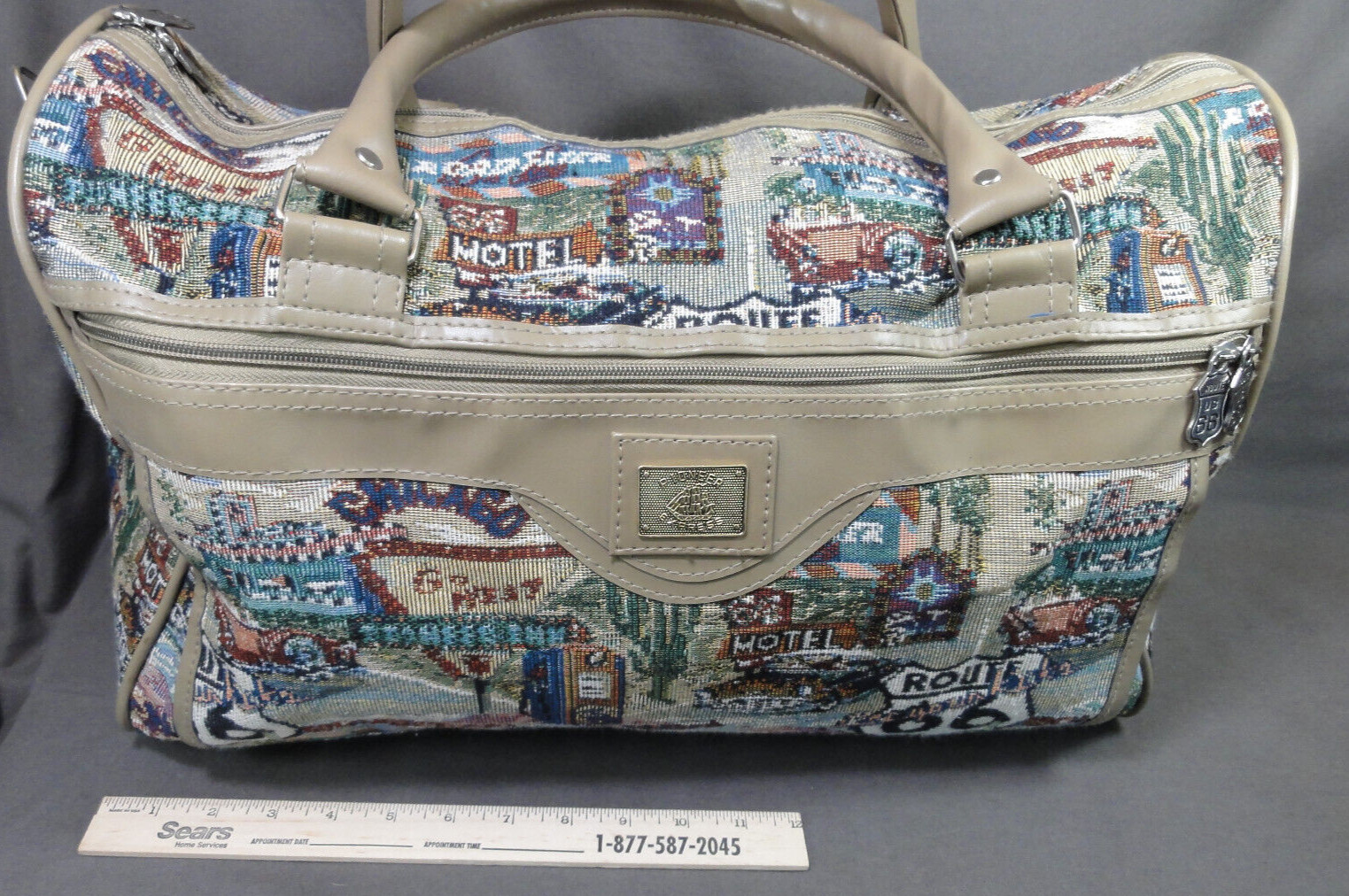 Vintage Pioneer Express Weekend Bag Route 66 Tapestry Duffel Carry On Travel