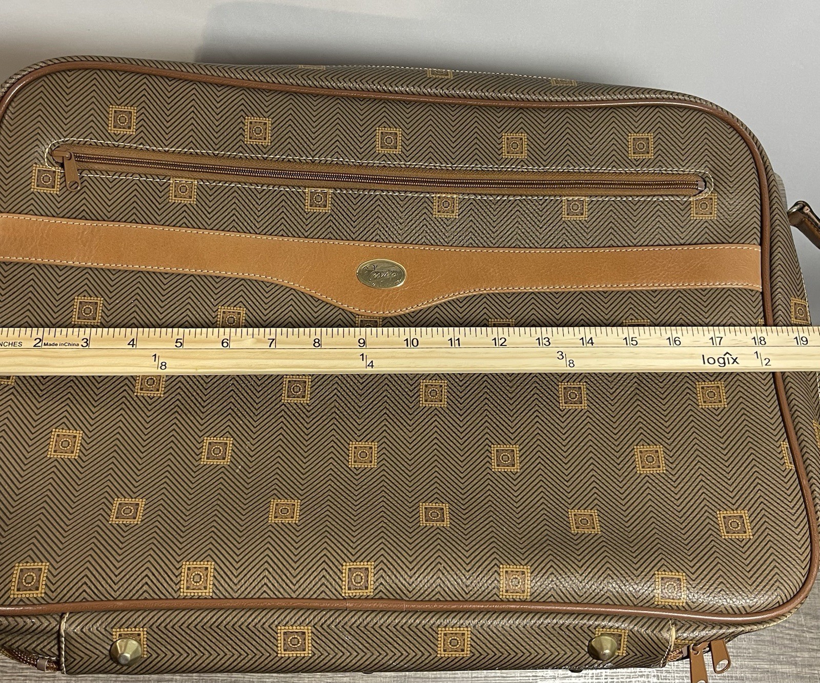 French Texier Gladstone Luggage Herringbone Coated Canvas Cowhide Suitcase VTG