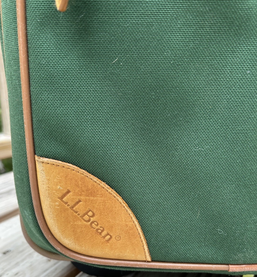 Vintage 80’s LL Bean Rolling Suitcase Luggage Carry On Bag Green Leather Trim