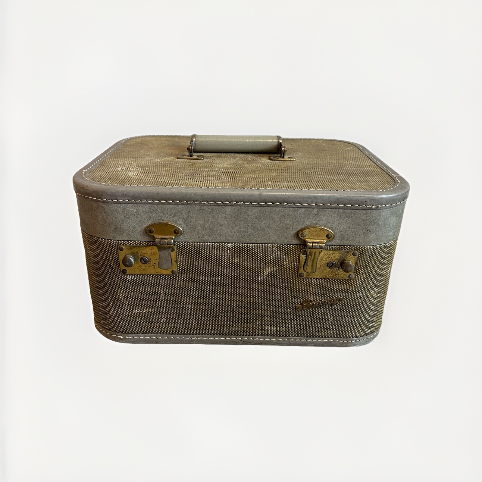 Vintage Envoy Train Case Tweed Makeup Cosmetic Travel Case Mid Century Retro MCM