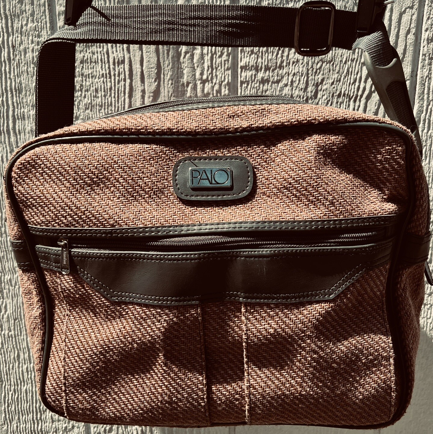 80s Palo Carry On Personal Vanity Luggage Piece Grey Leather Trimmed Pink Tweed