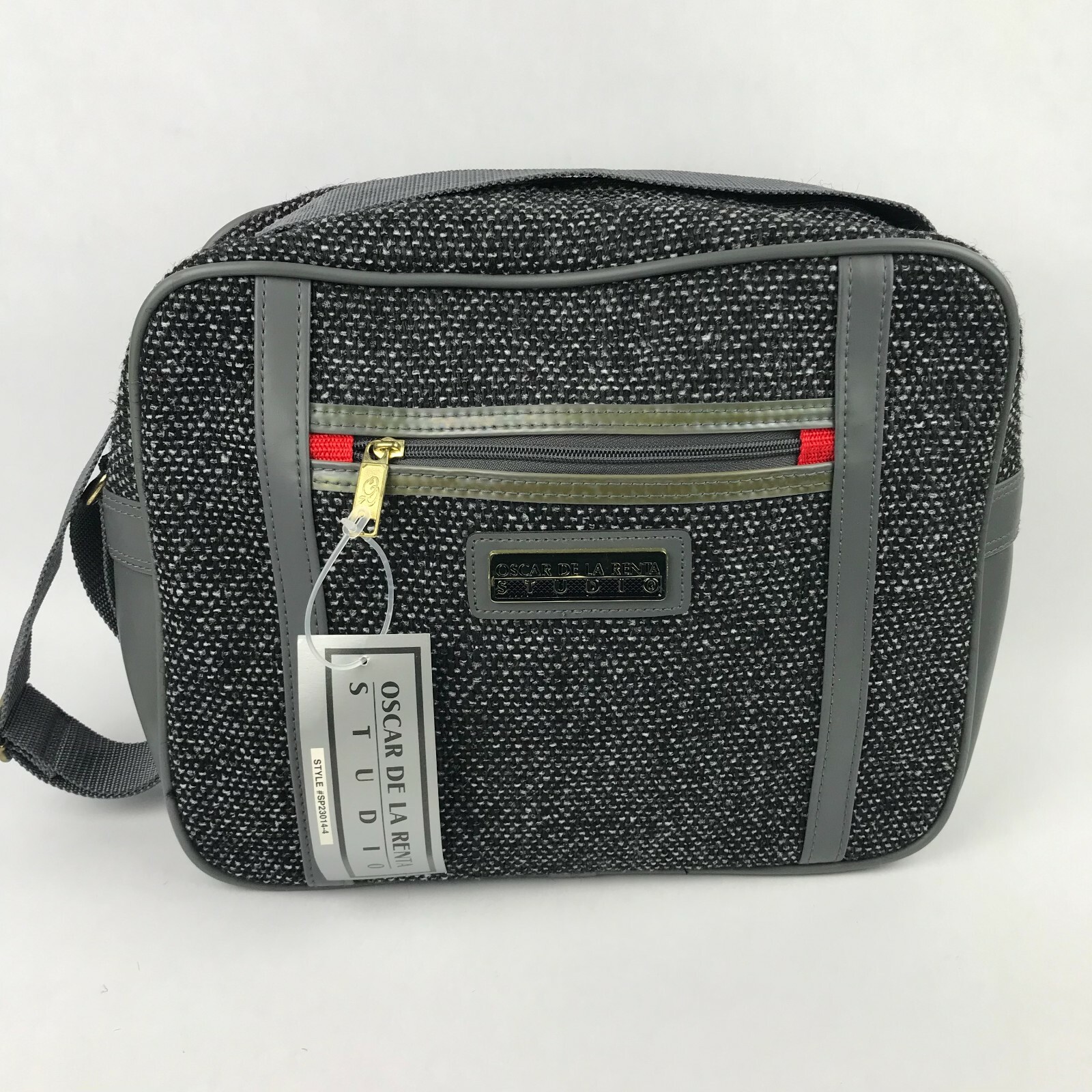 X3 VTG NWT OSCAR DE LA RENTA Tweed Luggage Travel Bag Gray Duffle Garment