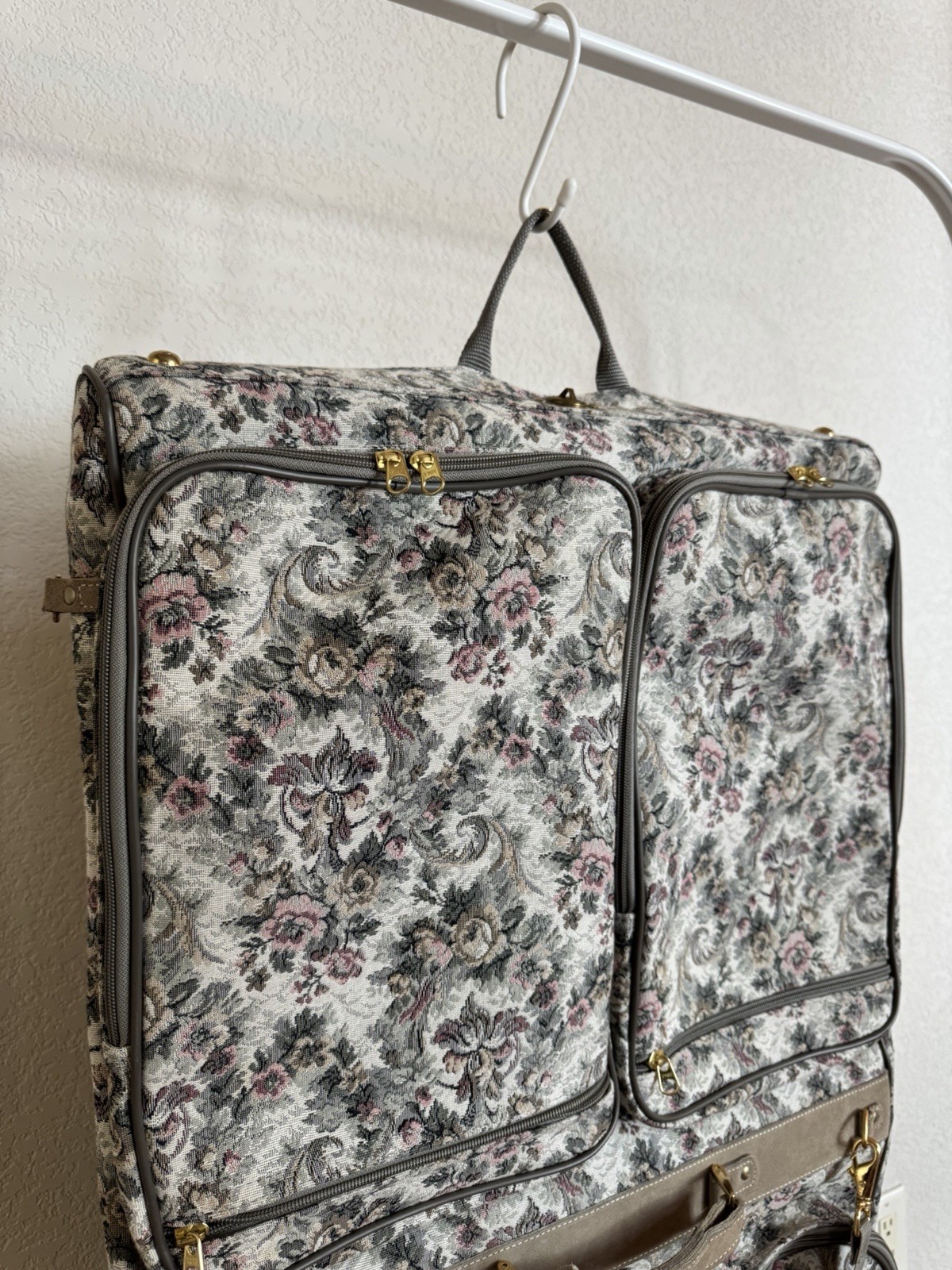 Vintage French Co Floral Tapestry Garment Bag Brocade Luggage USA Made