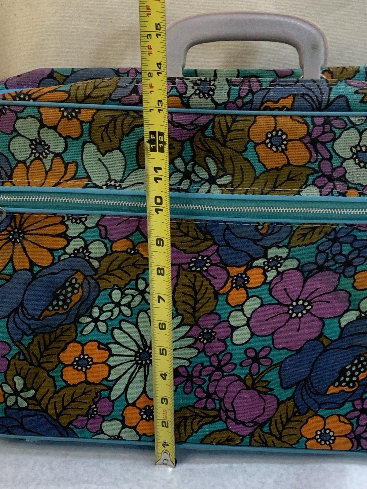 Vintage Grants Retro 60s 70s Floral Flower Suitcase Travel Bag Canvas Case
